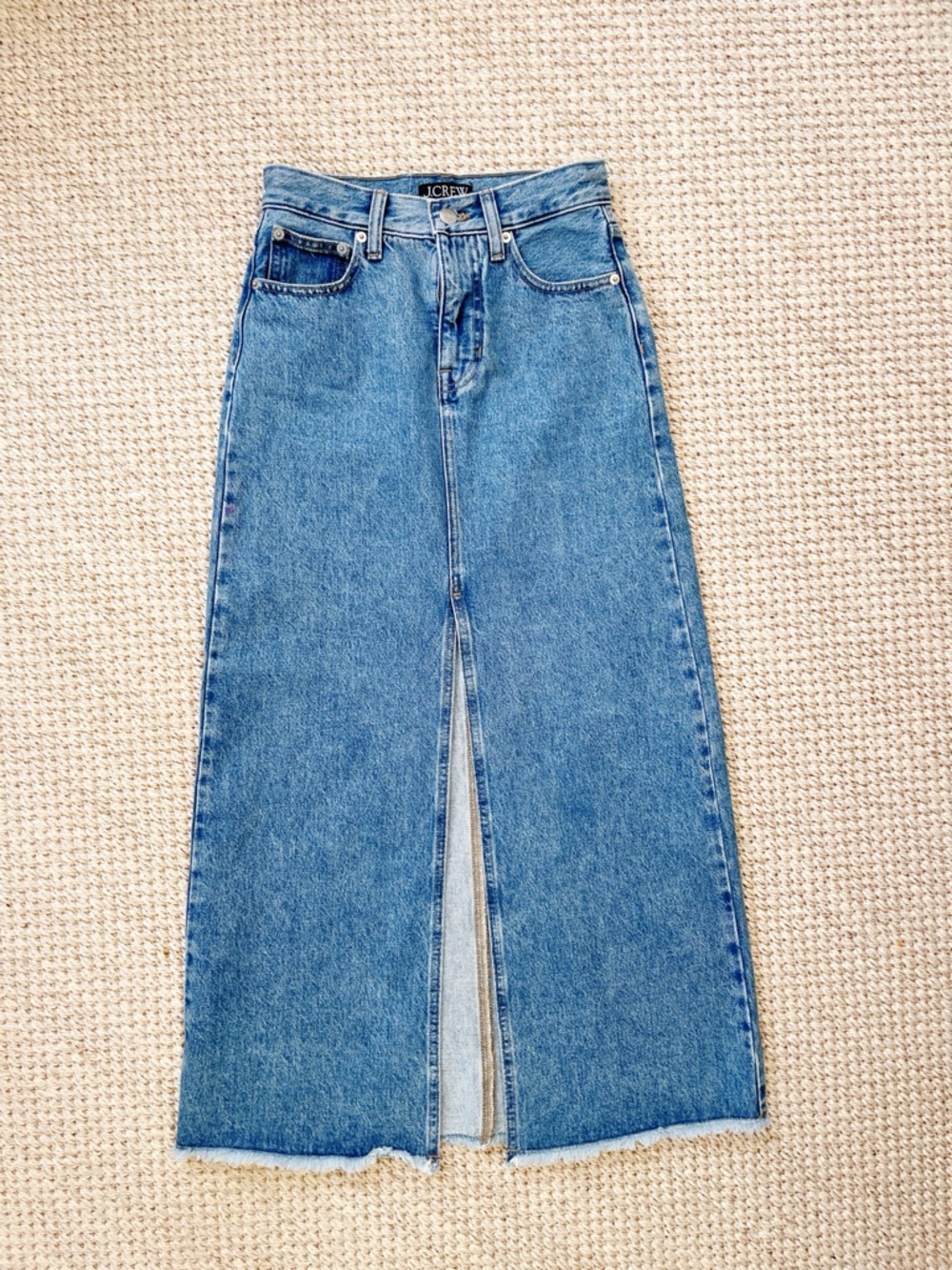 J.Crew Classic Blue Denim Maxi Skirt with Front Slit 23 NWOT - Picture 3 of 9
